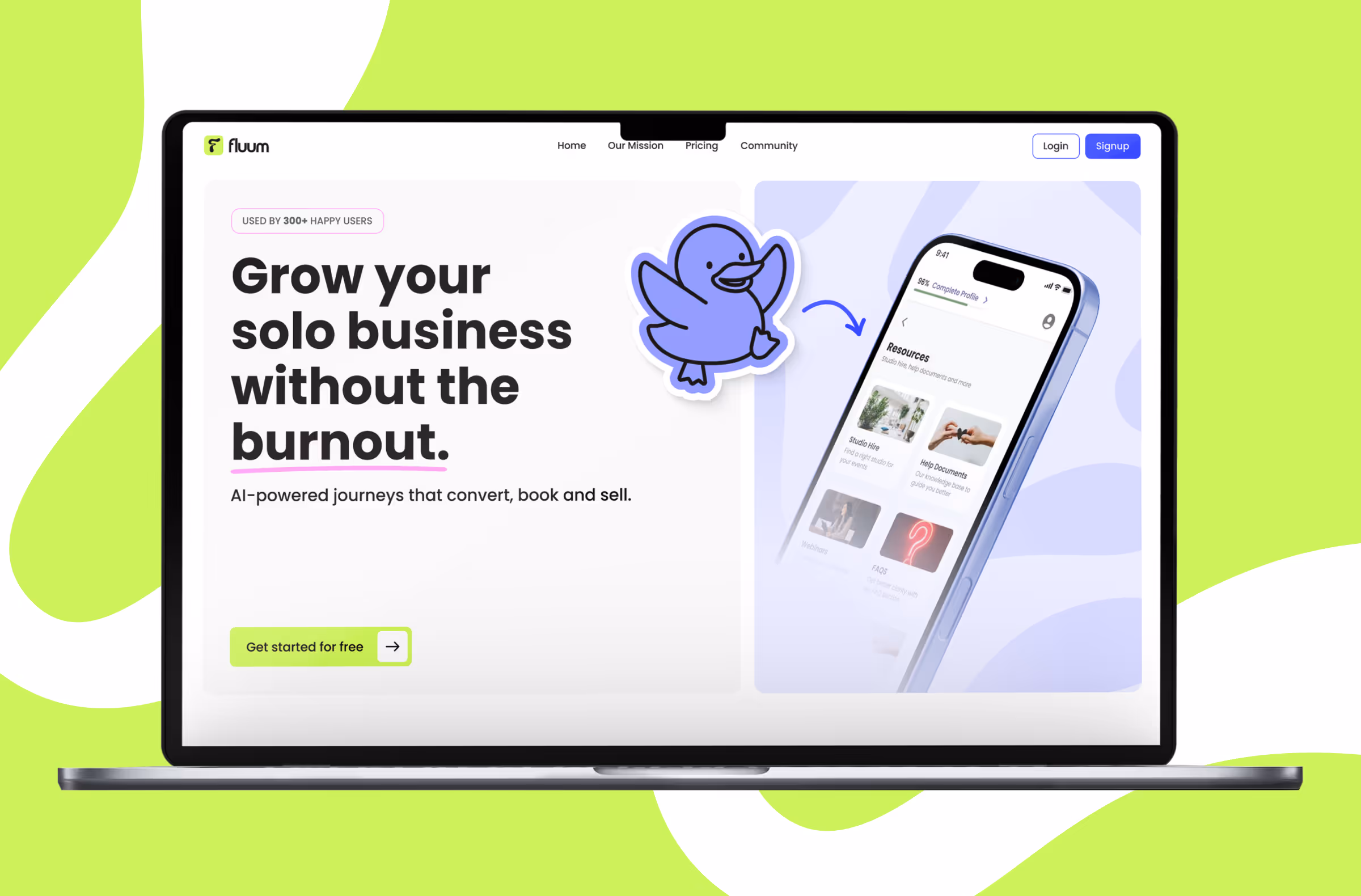 Fluum brand identity and web design created by magier, showcasing the SaaS startup's complete rebrand including visual identity, illustrations, social media assets, and web design delivered in 30 days.