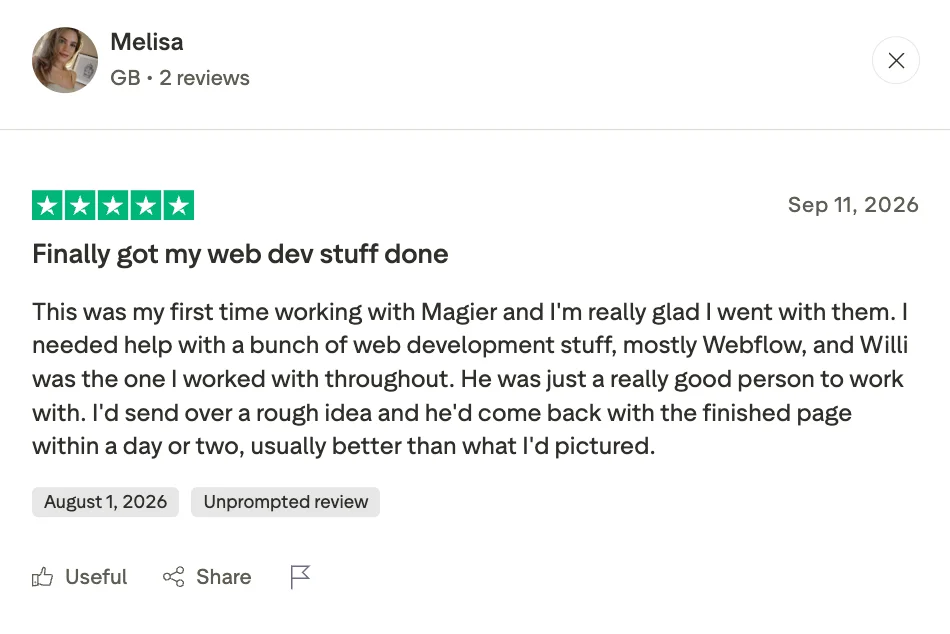 Melisa reviewing magier for its webflow development
