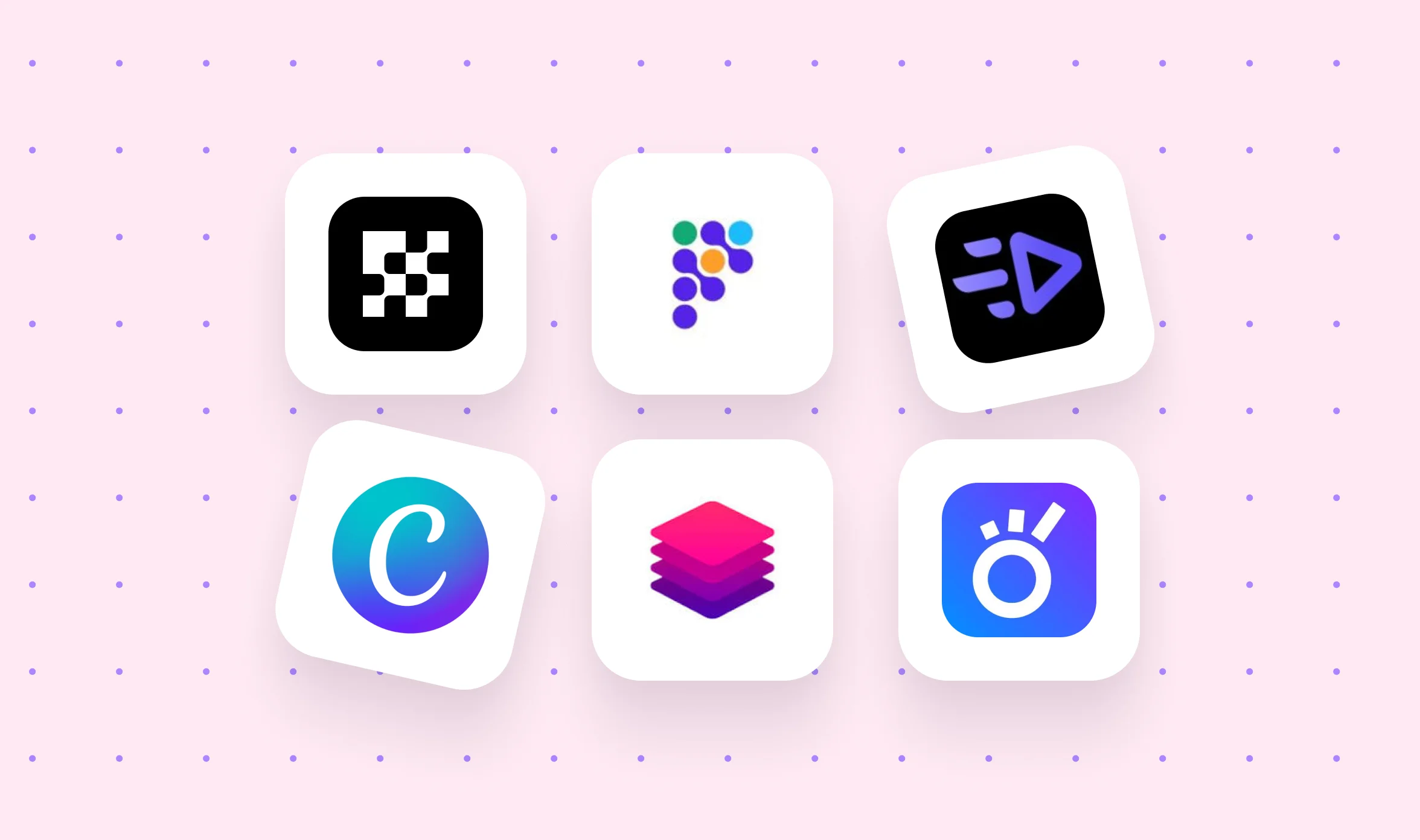 App icons for six AI ad creative tools, including Canva, AdCreative.ai, and KreadoAI, on a pink dotted background