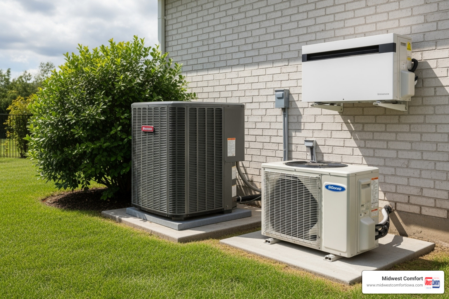 different types of AC units (a central unit, a ductless mini-split) - ac installation des moines ia
