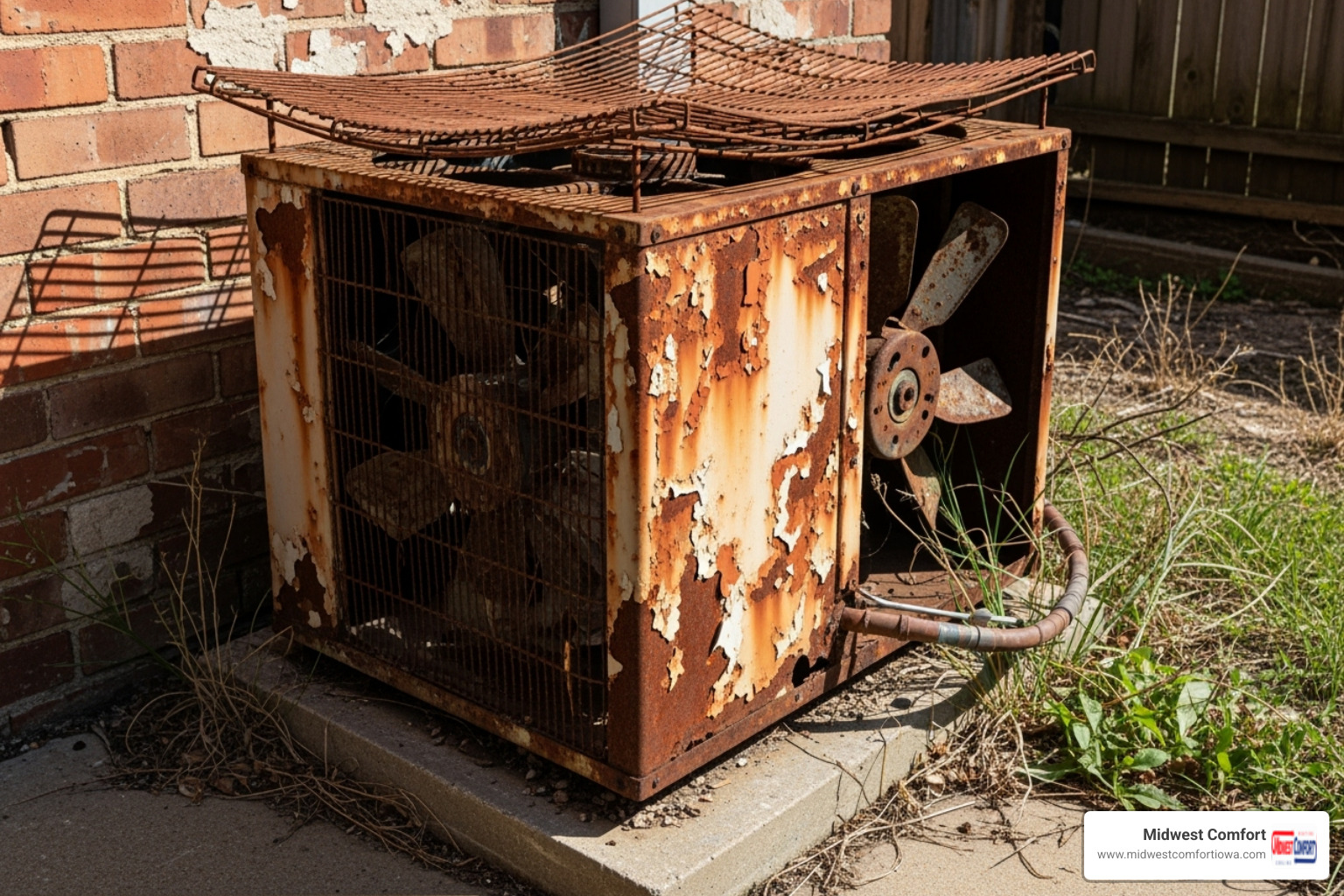 old, rusted outdoor AC unit - ac installation des moines ia