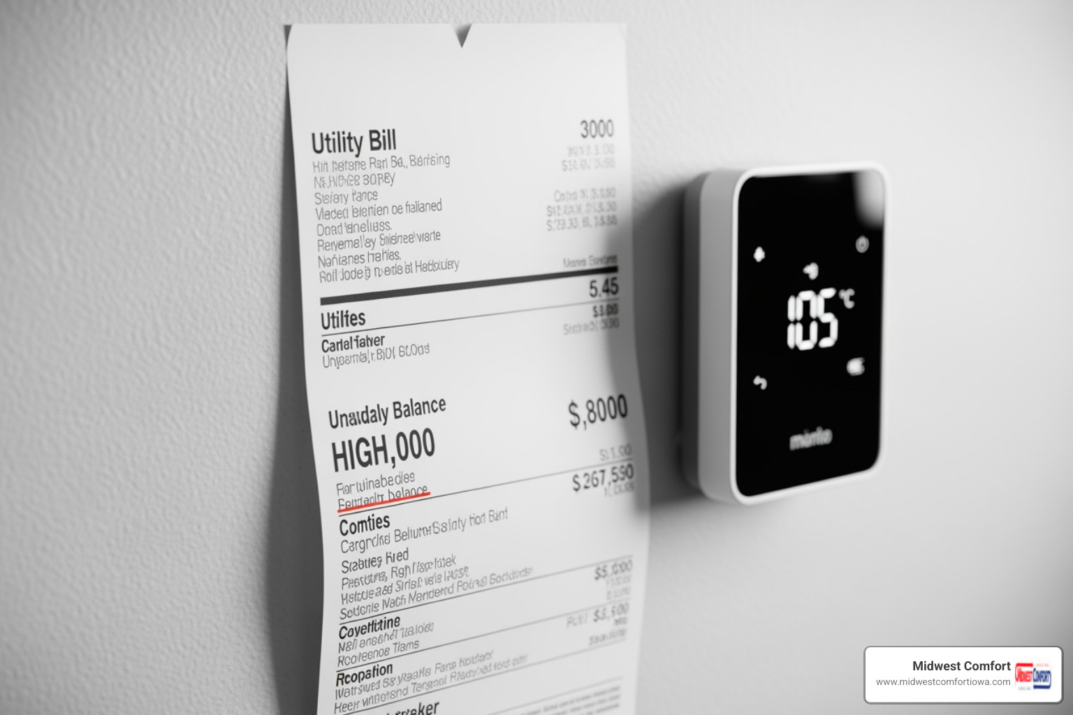 high energy bill next to a thermostat - airflow balancing windsor heights