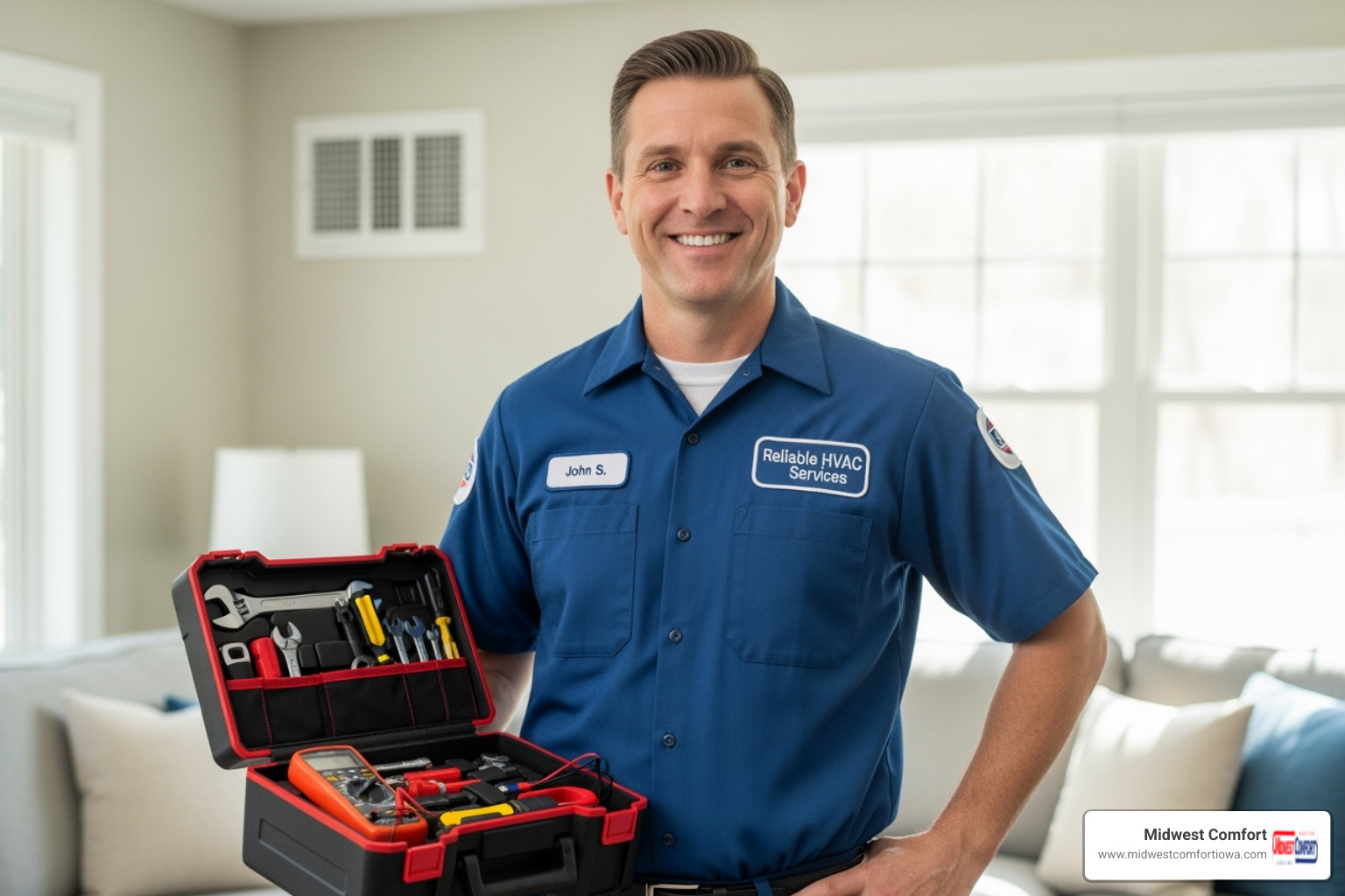 Friendly HVAC technician with toolkit - 24/7 hvac altoona