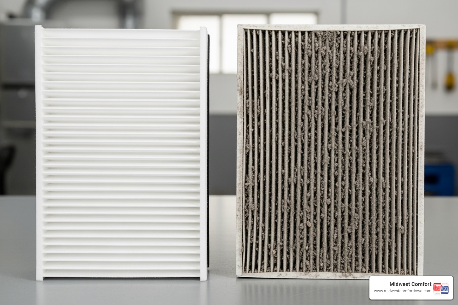 clean air filter next to dirty one - emergency ac repair ankeny ia