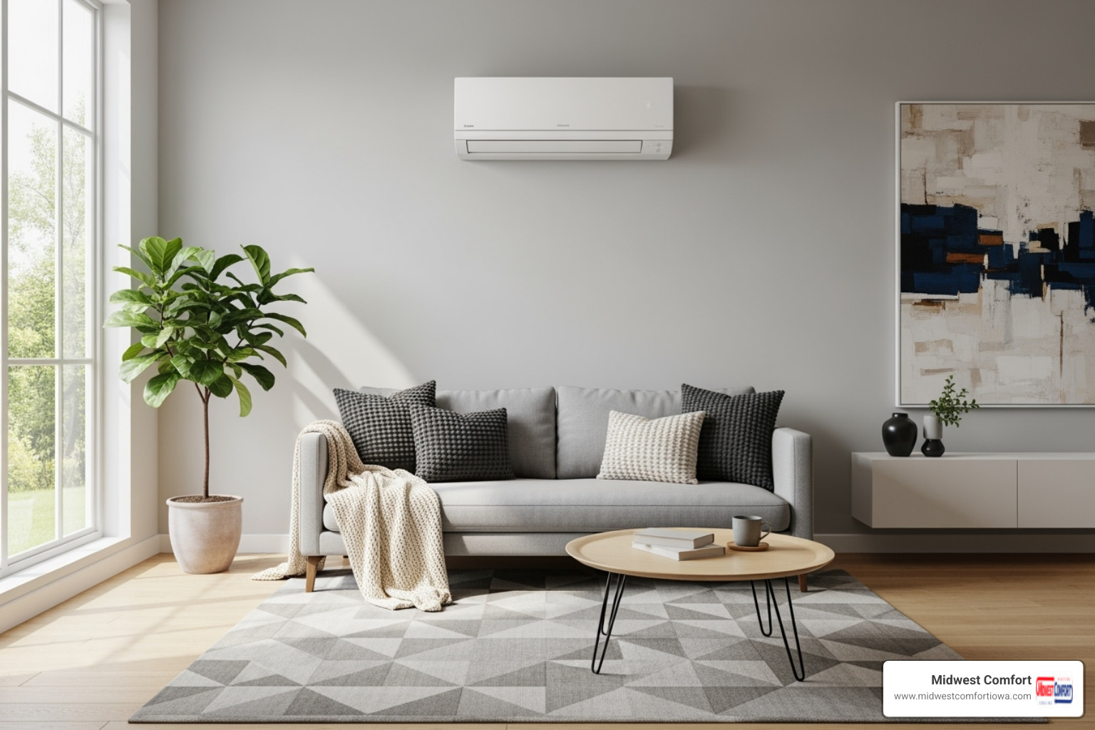 ductless ac system in modern living room - ductless ac ankeny ia
