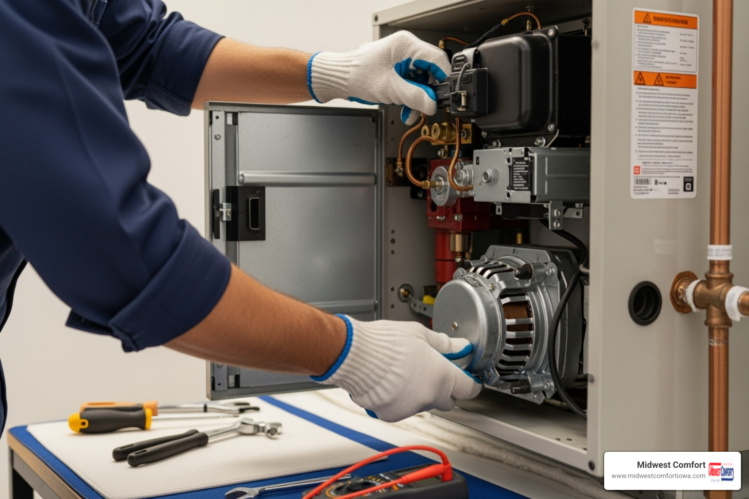 technician performing furnace tune-up - heating contractor ankeny