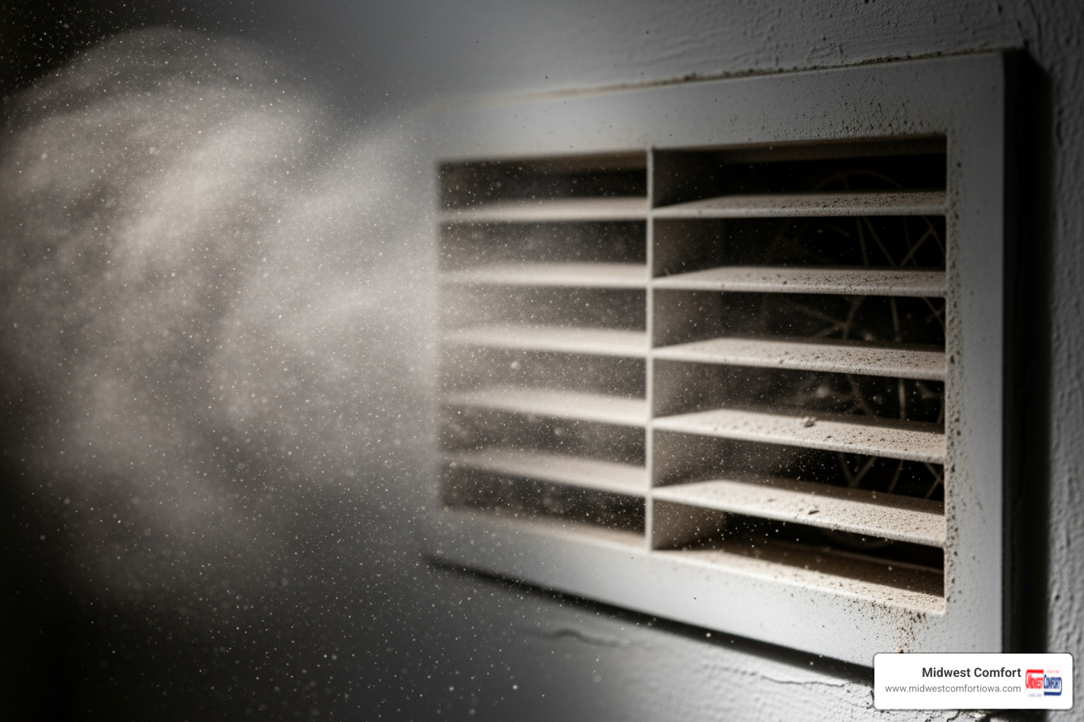 dust blowing from an air vent - duct repair near me des moines