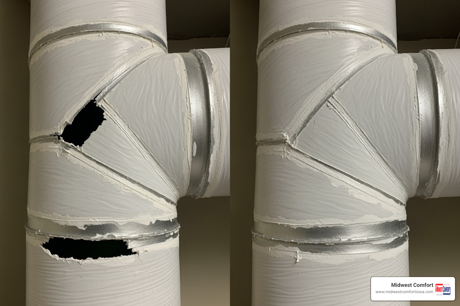 before and after comparison of a sealed duct - duct sealing for efficiency waukee