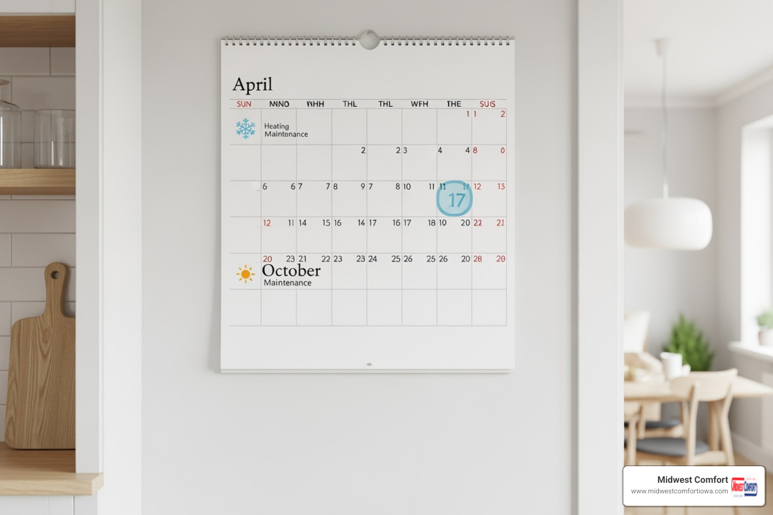 Calendar marking spring and fall for HVAC maintenance - annual maintenance johnston