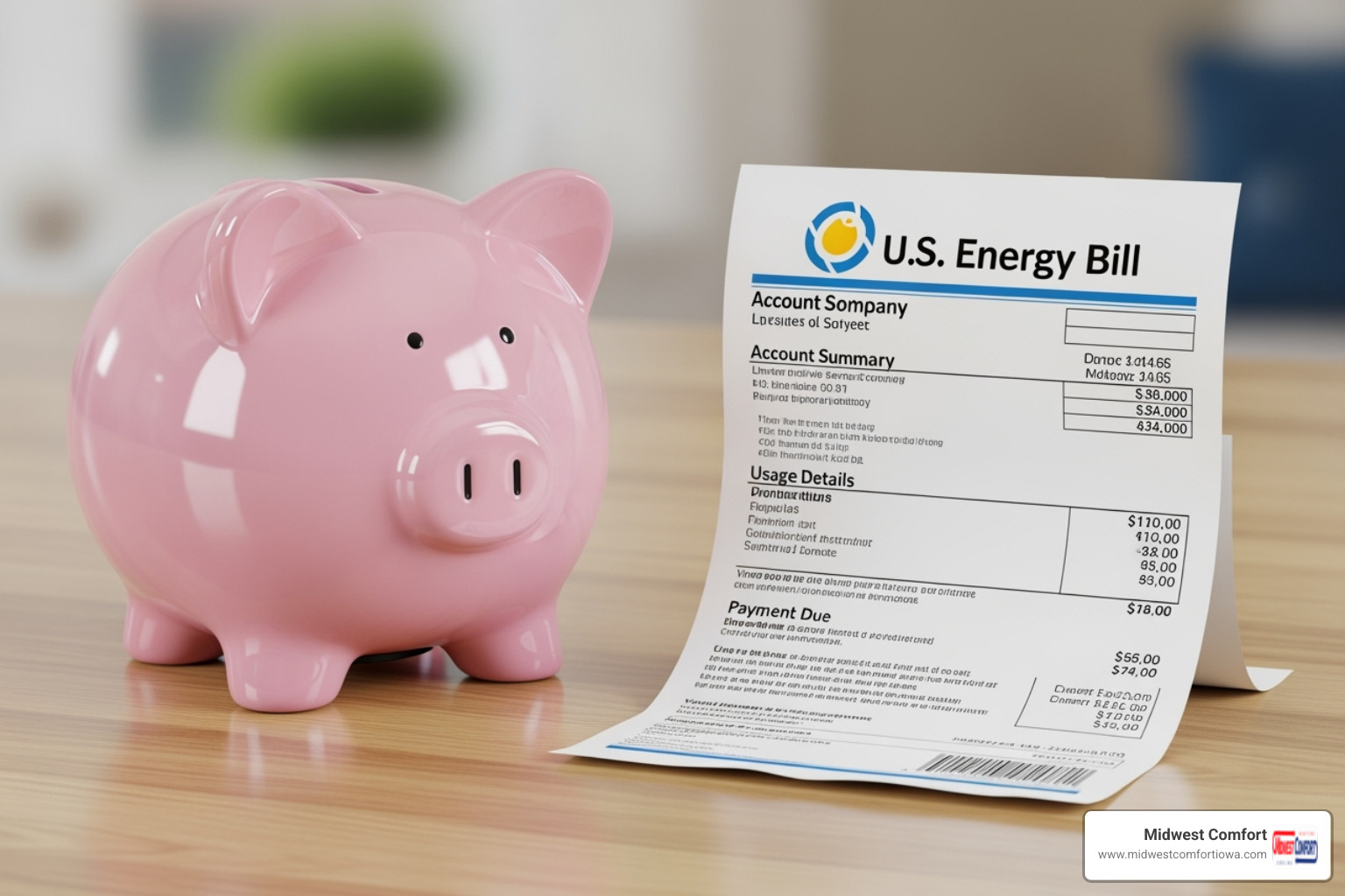 piggy bank next to an energy bill - energy efficient heat pump windsor heights piggy bank next to an energy bill - energy efficient heat pump windsor heights