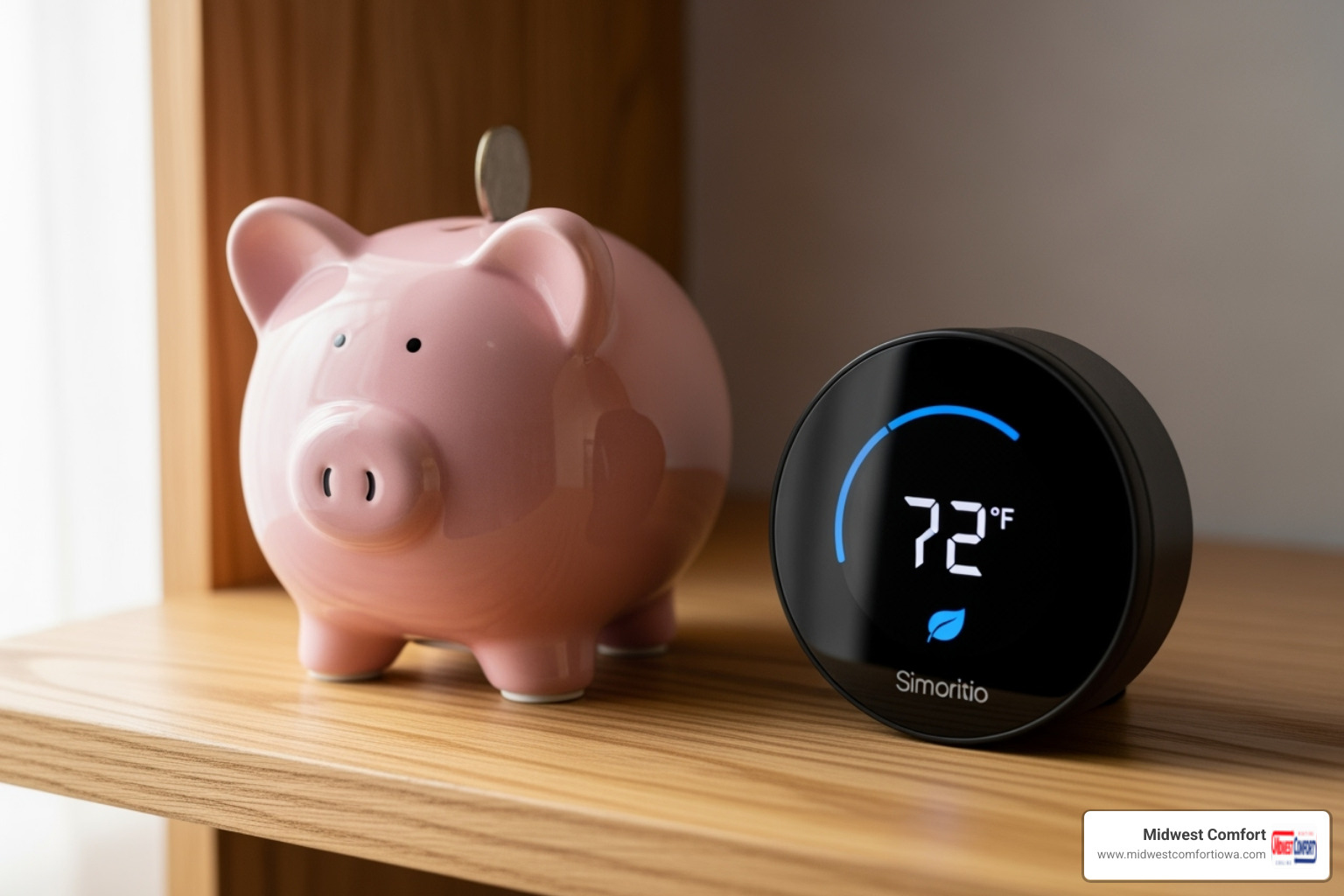 piggy bank next to a smart thermostat - energy audit near me des moines piggy bank next to a smart thermostat - energy audit near me des moines