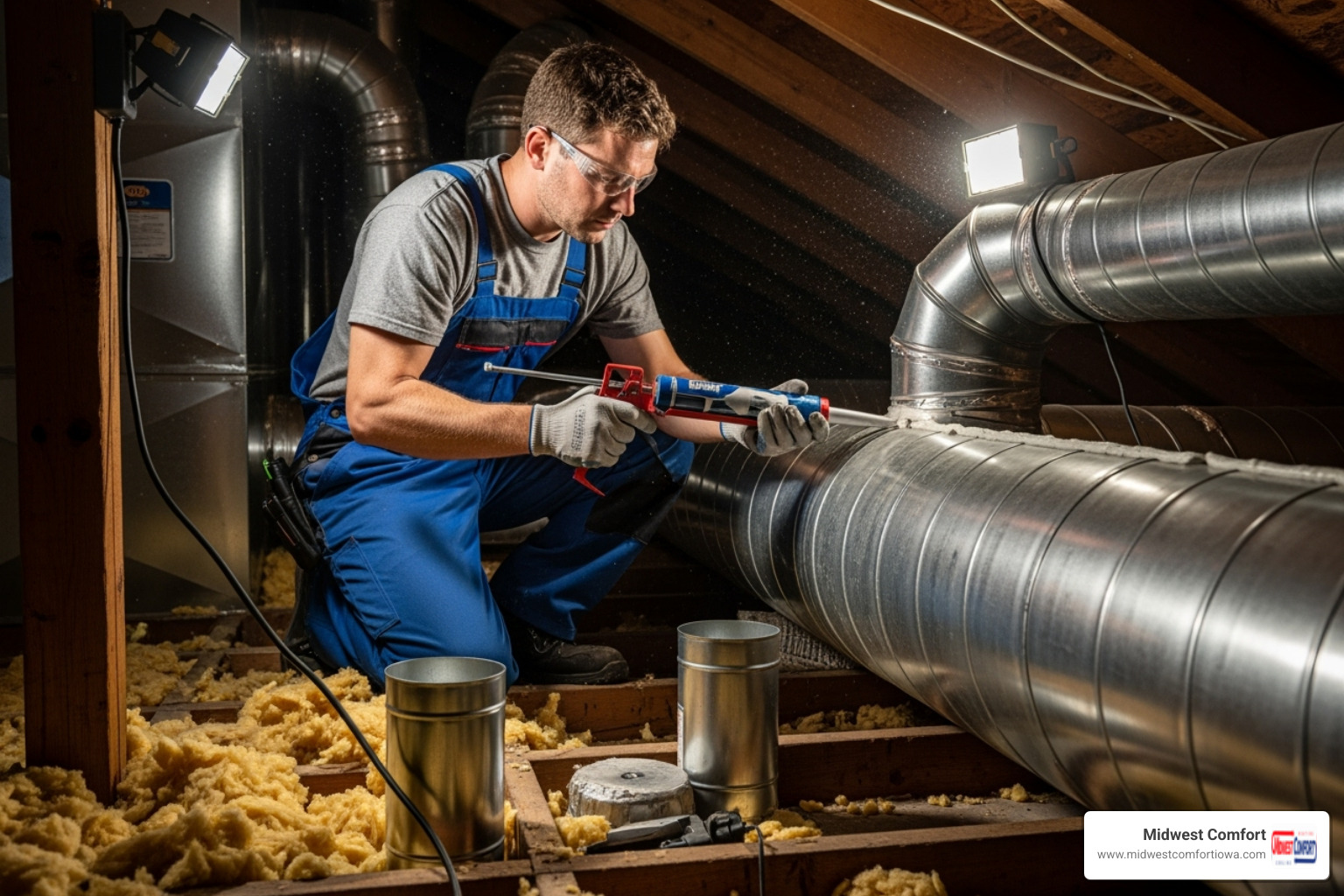 professional technician sealing a duct - ductwork services johnston professional technician sealing a duct - ductwork services johnston
