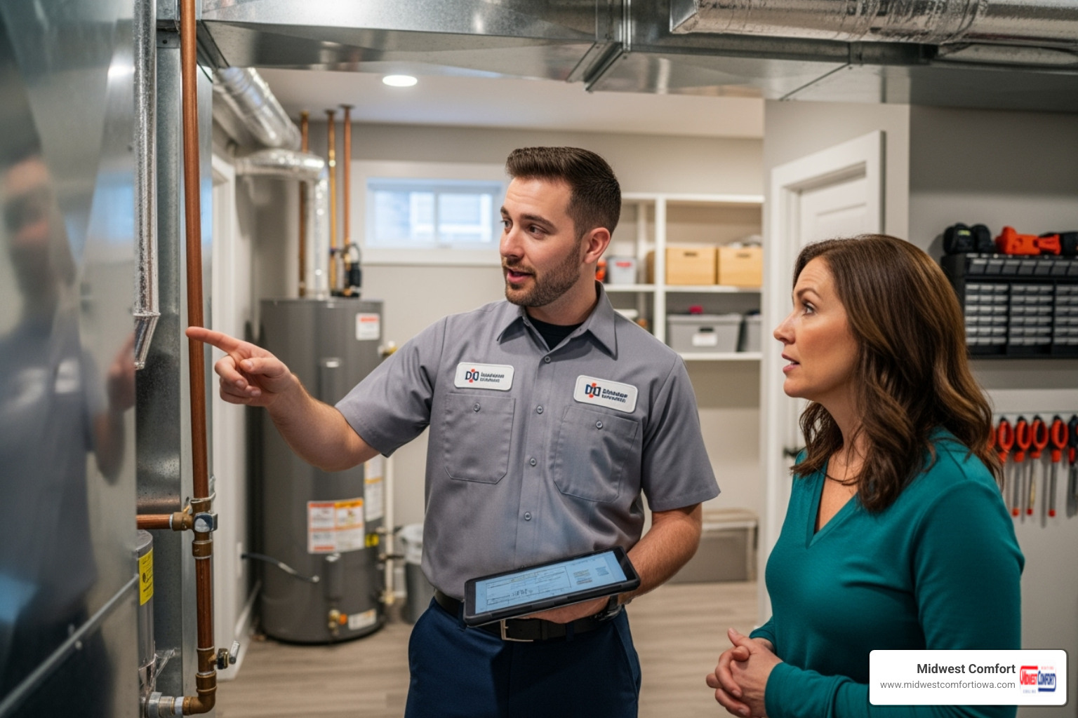 friendly technician talking with a homeowner - ductwork services johnston friendly technician talking with a homeowner - ductwork services johnston