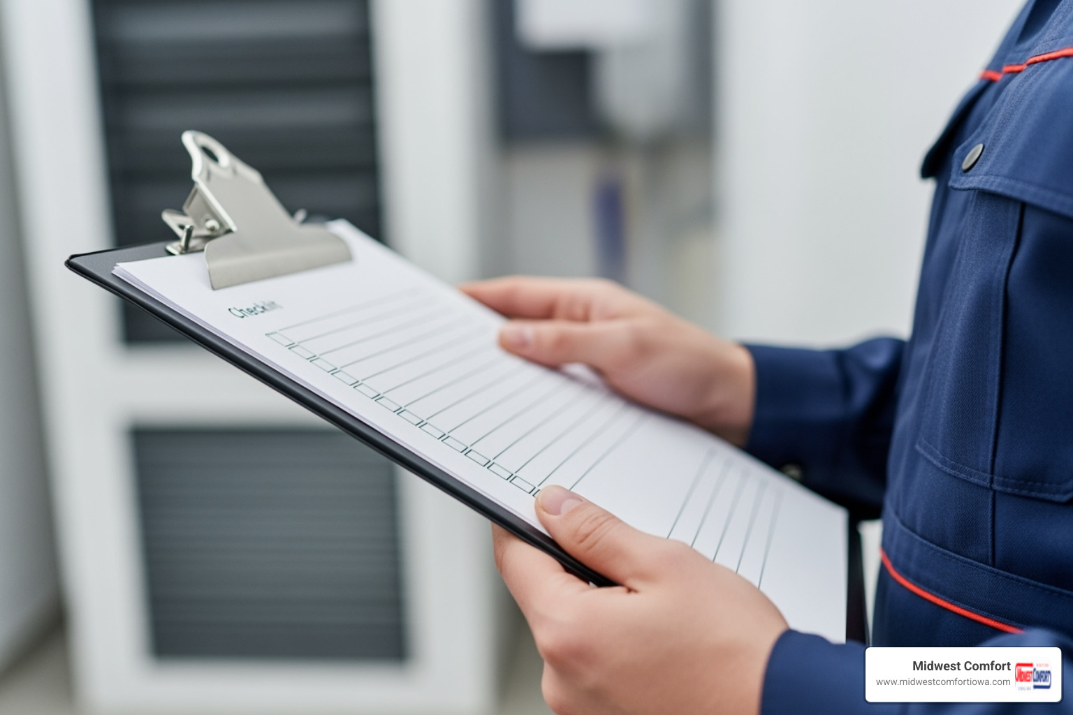 technician's checklist on a clipboard - hvac maintenance des moines technician's checklist on a clipboard - hvac maintenance des moines