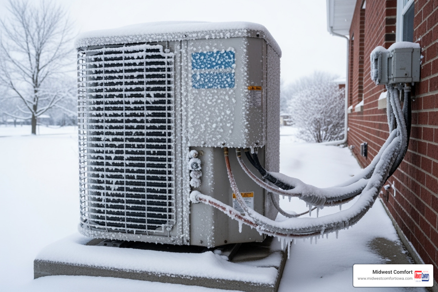 Older, iced-over heat pump unit in winter - heat pump service johnston Older, iced-over heat pump unit in winter - heat pump service johnston