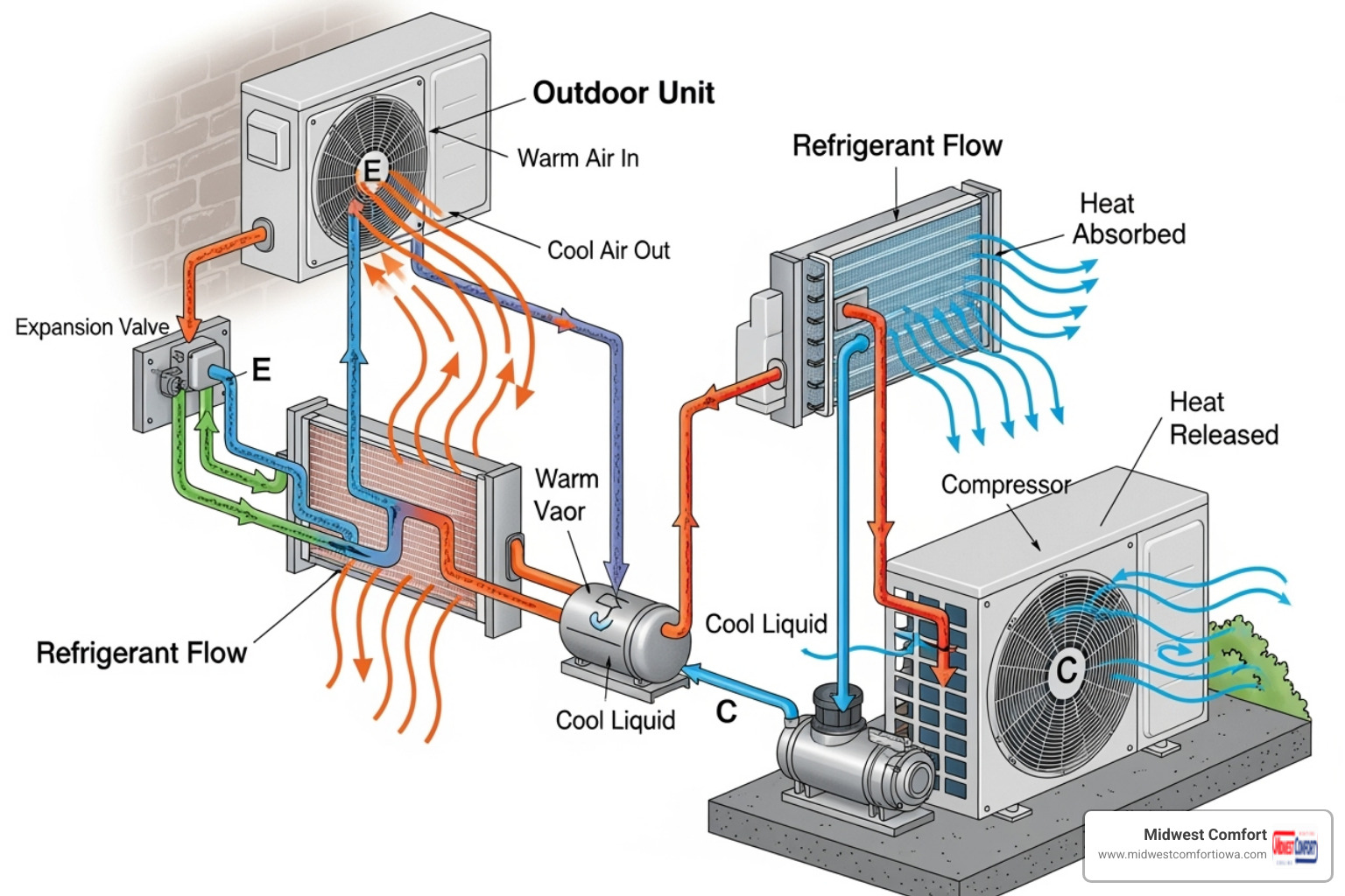 diagram showing the heat exchange process in a mini-split system - mini split near me des moines