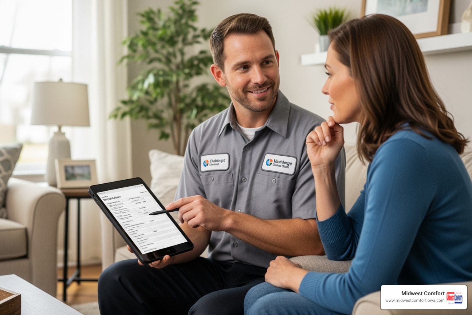 friendly technician explaining a diagnostic report to a homeowner - urgent cooling repair polk city