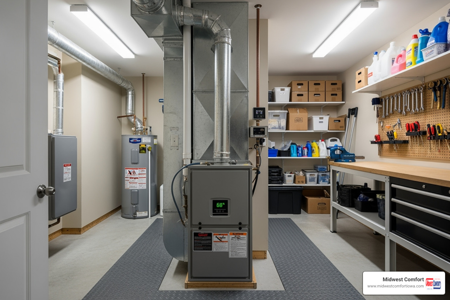An image showing a clear, accessible path leading to an indoor furnace in a well-organized utility room - after hours service altoona