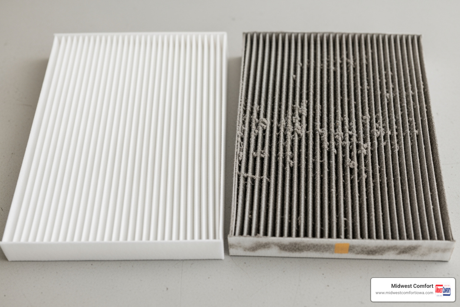 clean HVAC filter next to a dirty one - ventilation & filtration windsor heights