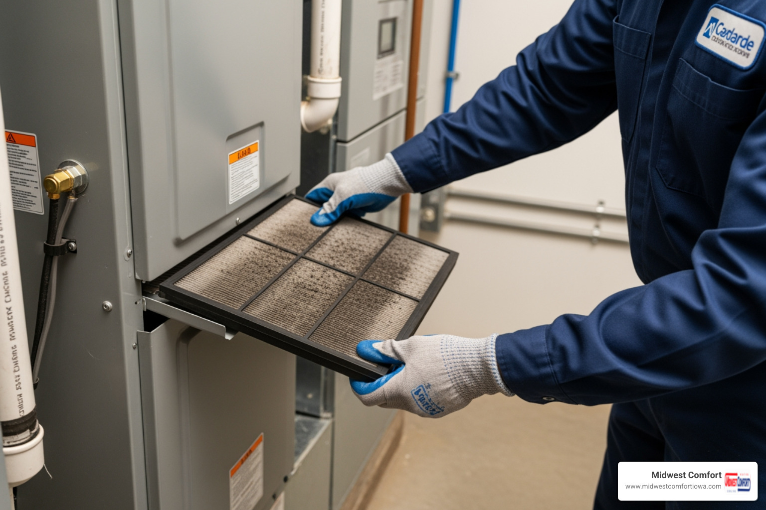 technician changing an air filter - ventilation & filtration windsor heights