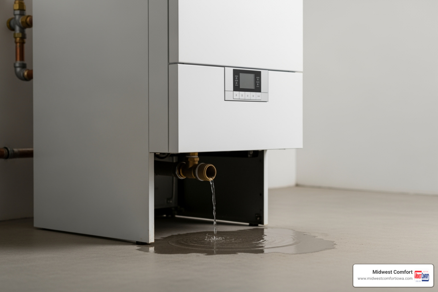 Infographic showing the five most common signs your boiler needs immediate professional attention: no heat or hot water production, visible water leaking around the unit, loud banging or gurgling noises, pilot light repeatedly going out, and unexplained increases in monthly energy bills - affordable boiler repair in altoona, ia Infographic showing the five most common signs your boiler needs immediate professional attention: no heat or hot water production, visible water leaking around the unit, loud banging or gurgling noises, pilot light repeatedly going out, and unexplained increases in monthly energy bills - affordable boiler repair in altoona, ia