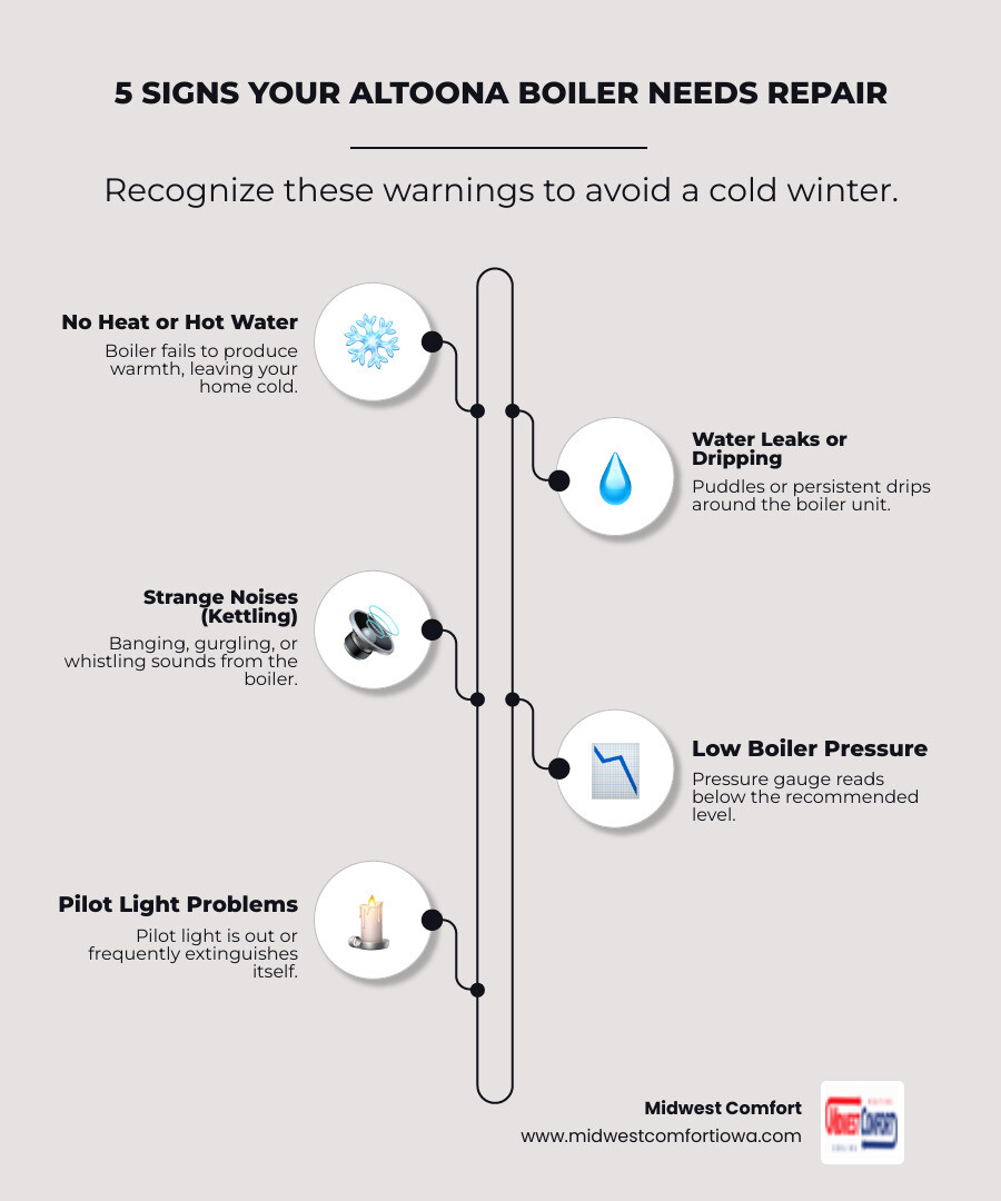 infographic explaining the top 5 signs a boiler needs repair - boiler repair near me in altoona, ia infographic infographic-line-5-steps-elegant_beige
