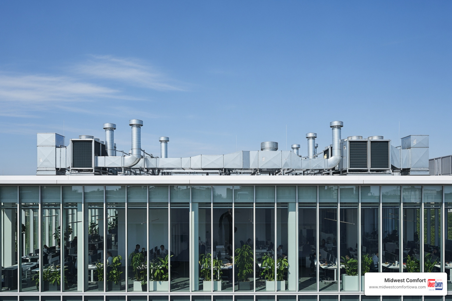 Infographic showing three key benefits of professional commercial AC installation: 1) Energy Savings - Modern systems with high SEER2 ratings reduce utility bills by up to 30%, 2) Improved Reliability - Proper sizing and installation prevent frequent breakdowns and extend equipment life, 3) Better Indoor Air Quality - Advanced ventilation systems and economizers maintain fresh, clean air for employees and customers - commercial ac installation in altoona, ia