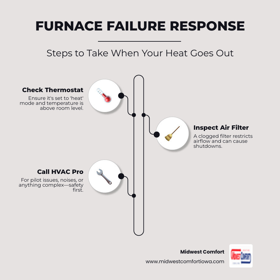 Infographic showing signs you need furnace repair steps to take and when to call a pro in Ankeny IA - professional furnace