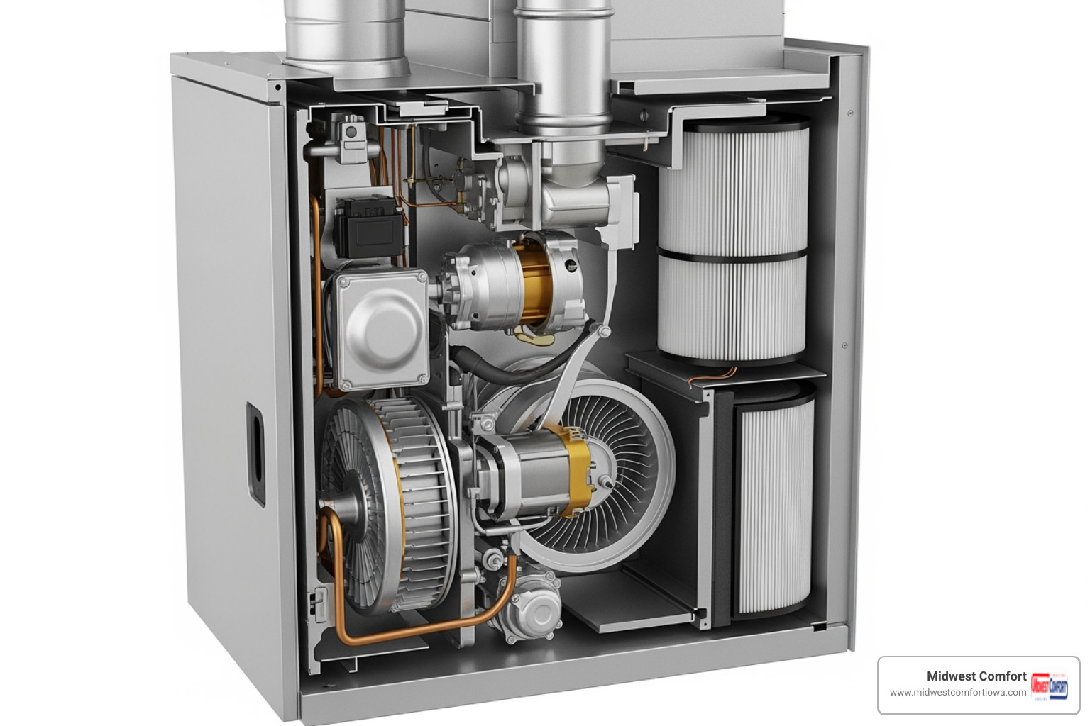 Infographic explaining the components of a residential heating system - home furnace repair in ankeny, ia