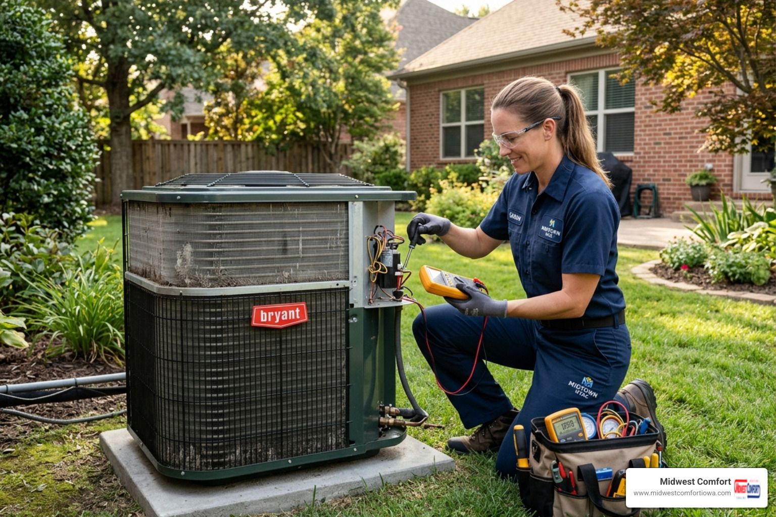 A technician performing maintenance on an outdoor AC unit. - Who are the most trusted providers for central ac service in