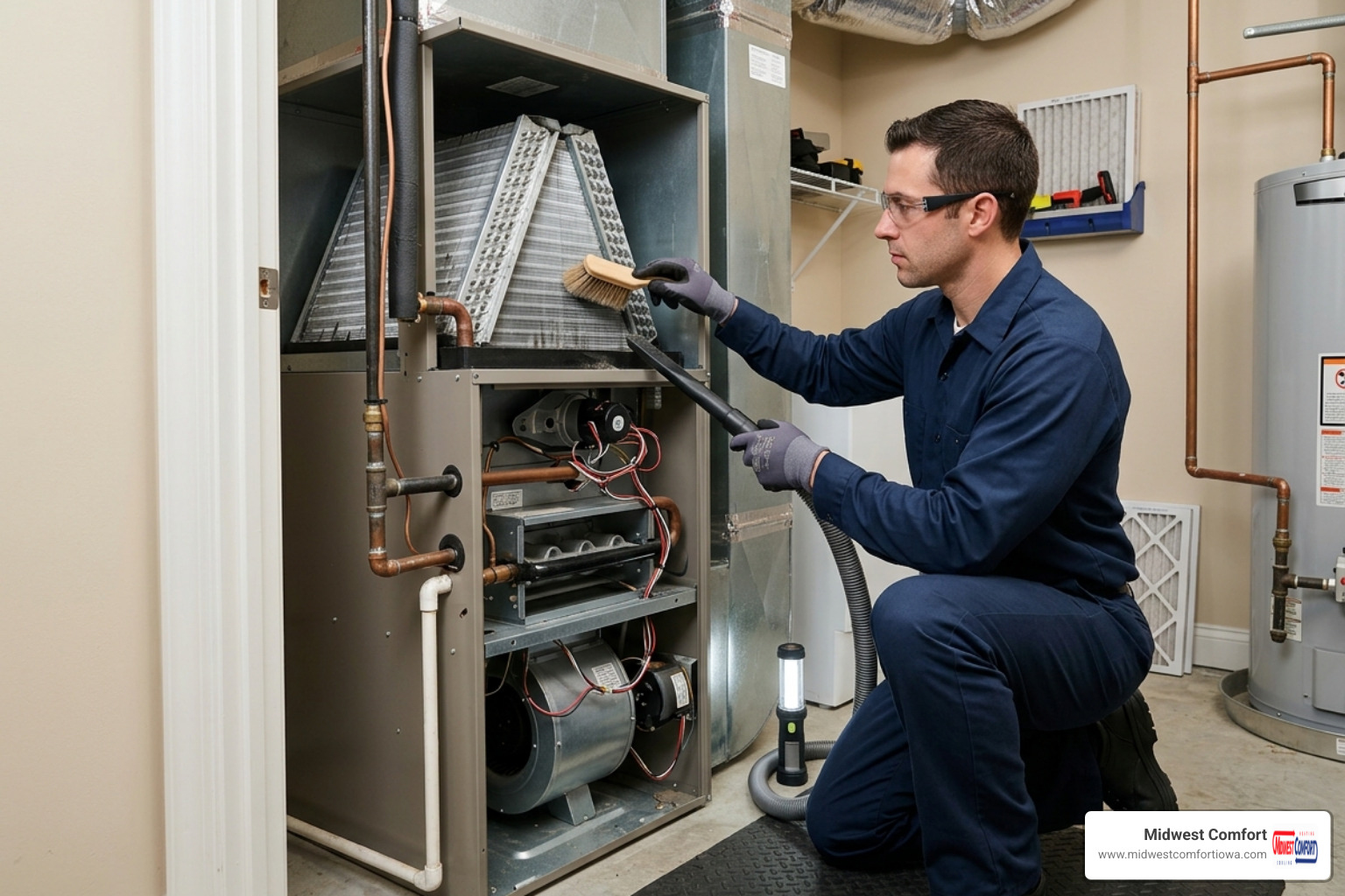technician cleaning evaporator coils inside a residential furnace unit - heat pump maintenance vs ac maintenance differences technician cleaning evaporator coils inside a residential furnace unit - heat pump maintenance vs ac maintenance differences