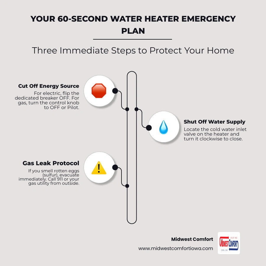 60-second emergency water heater shutdown infographic with steps for gas and electric models - how to shut off your water 60-second emergency water heater shutdown infographic with steps for gas and electric models - how to shut off your water