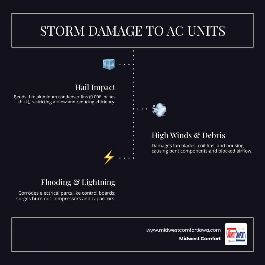 infographic showing 4 storm damage types and their effects on outdoor AC units - how hail and severe storms affect your infographic showing 4 storm damage types and their effects on outdoor AC units - how hail and severe storms affect your