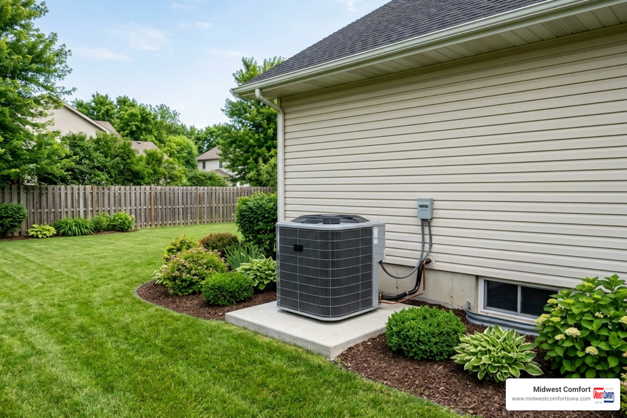 well-maintained outdoor condenser unit in a clean backyard - how to extend the life of your ac in the midwest well-maintained outdoor condenser unit in a clean backyard - how to extend the life of your ac in the midwest