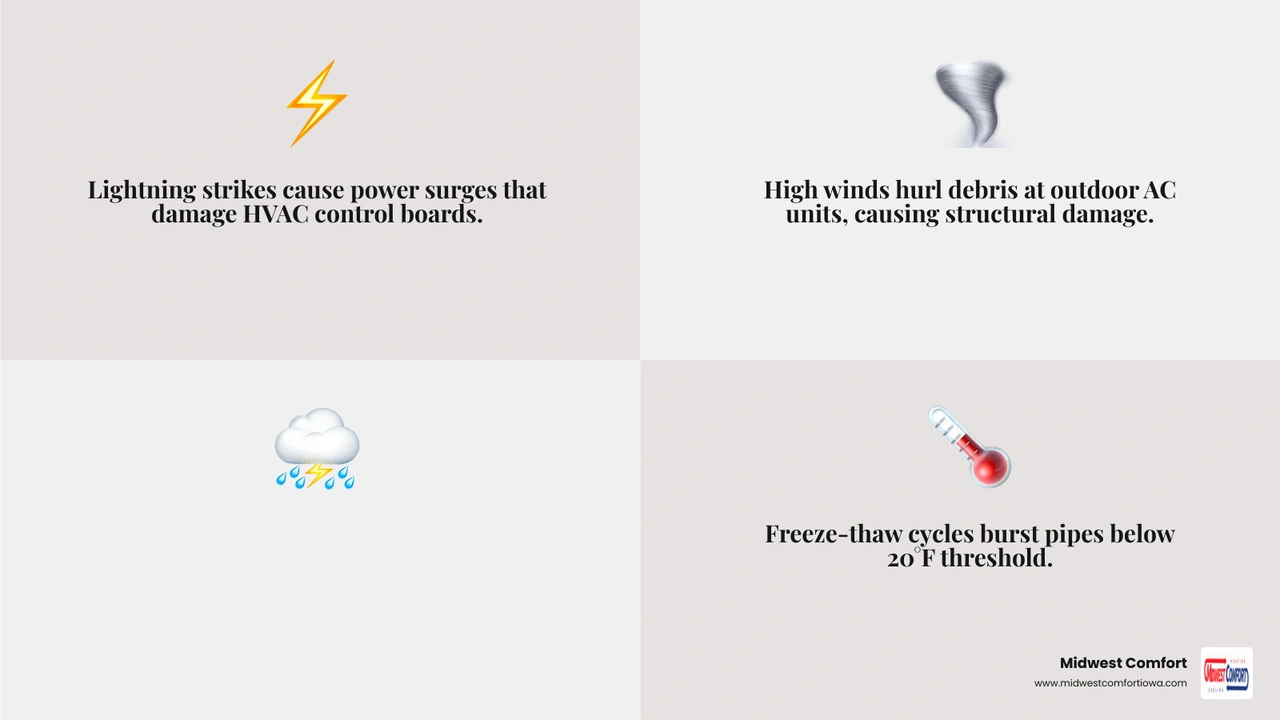 Infographic showing Iowa's weather threats and their impact on HVAC and indoor air quality home systems infographic