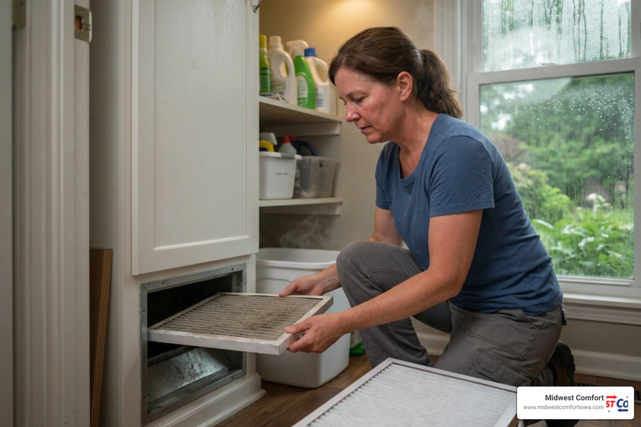 AC filter replacement in humid home with summer humidity and dusty filter