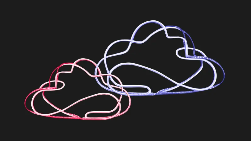 Cover of Cloud focused meetup: two outlined clouds in pink and lilac