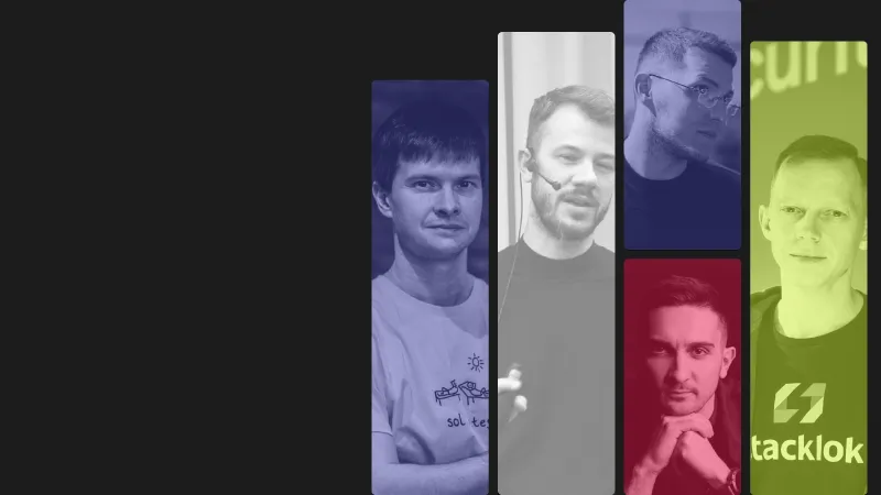 Cover of Tech industry review 2023: speaker photos in color-tinted panels