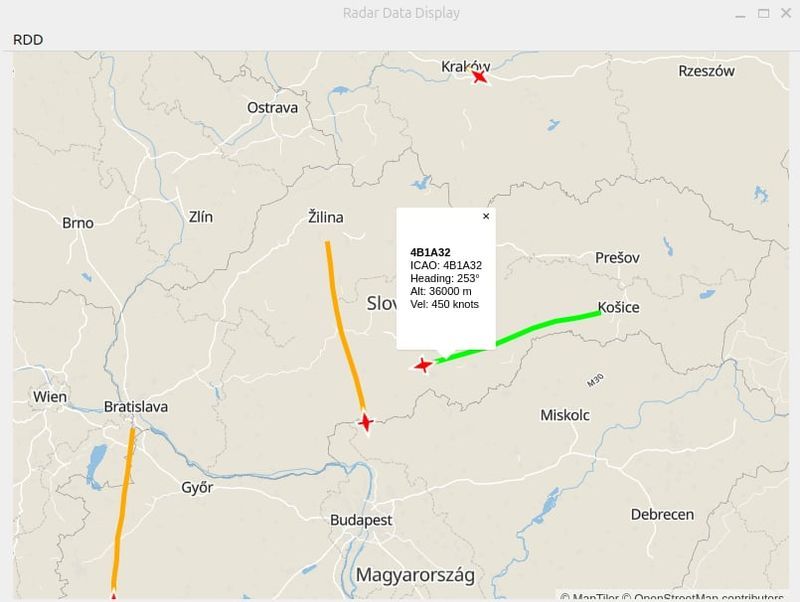 Modern radar data display with real-time ASTERIX data visualization and map-based interface