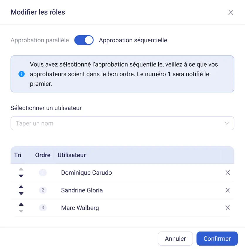Vue de l'interface "Modifier les rôles" de la fonctionnalité Gestion documentaire de Qualineo.