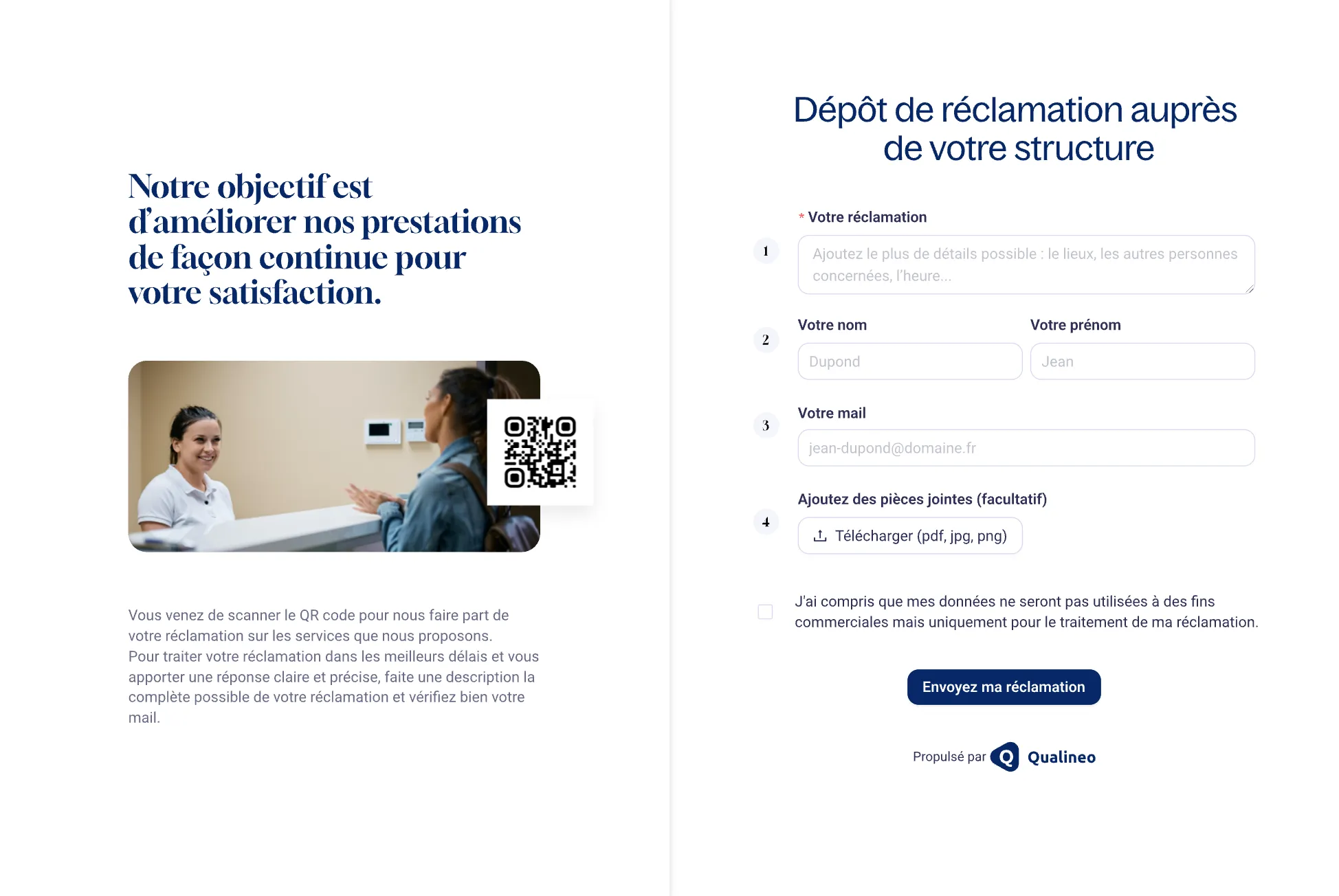 Image d'aperçu de dépôt de réclamation dans l'interface Qualineo