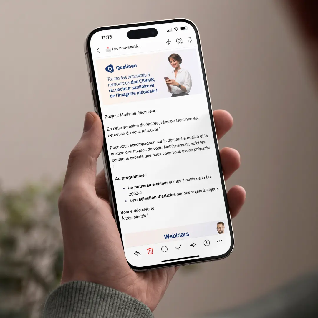 Exemple d'une newsletter Qualineo intégrée dans un téléphone.