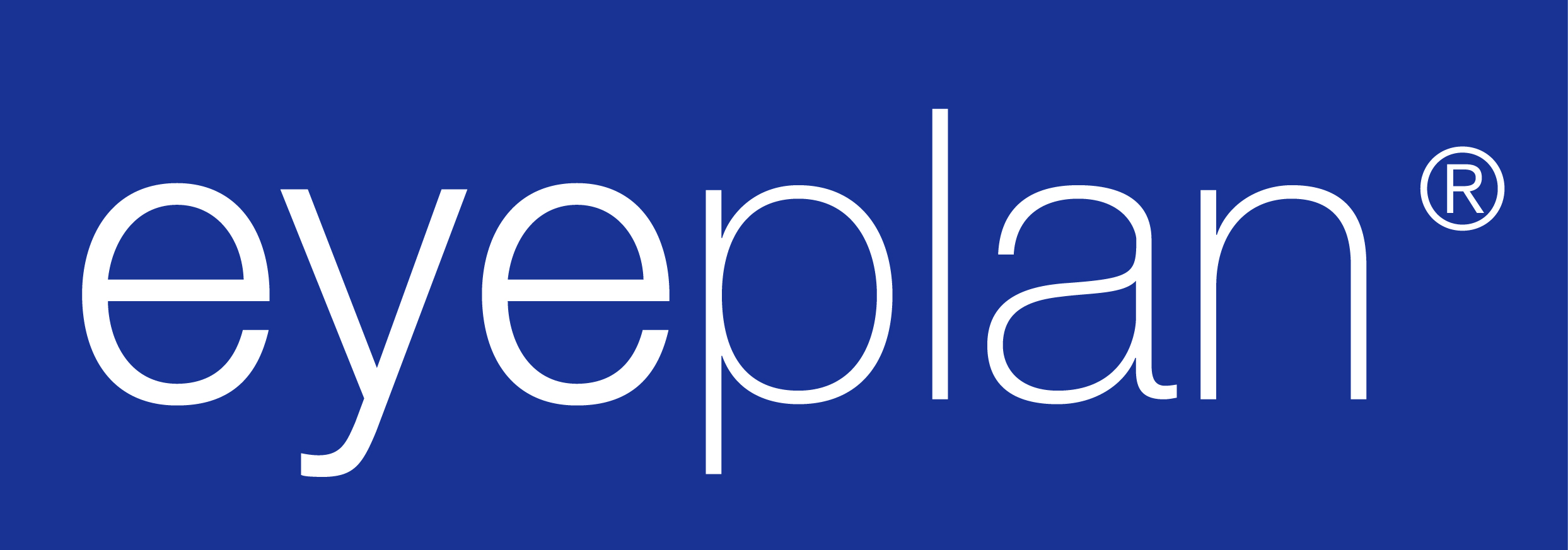 Eyeplan logo in white letters on a blue background