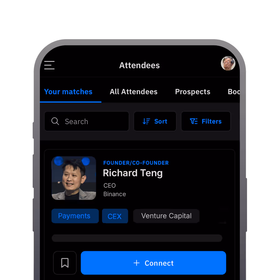 TOKEN2049 attendee profile of Binance CEO in Singapore networking app
