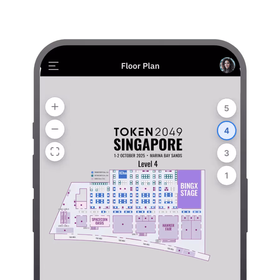TOKEN2049 Singapore floor plan at Marina Bay Sands, showing event levels