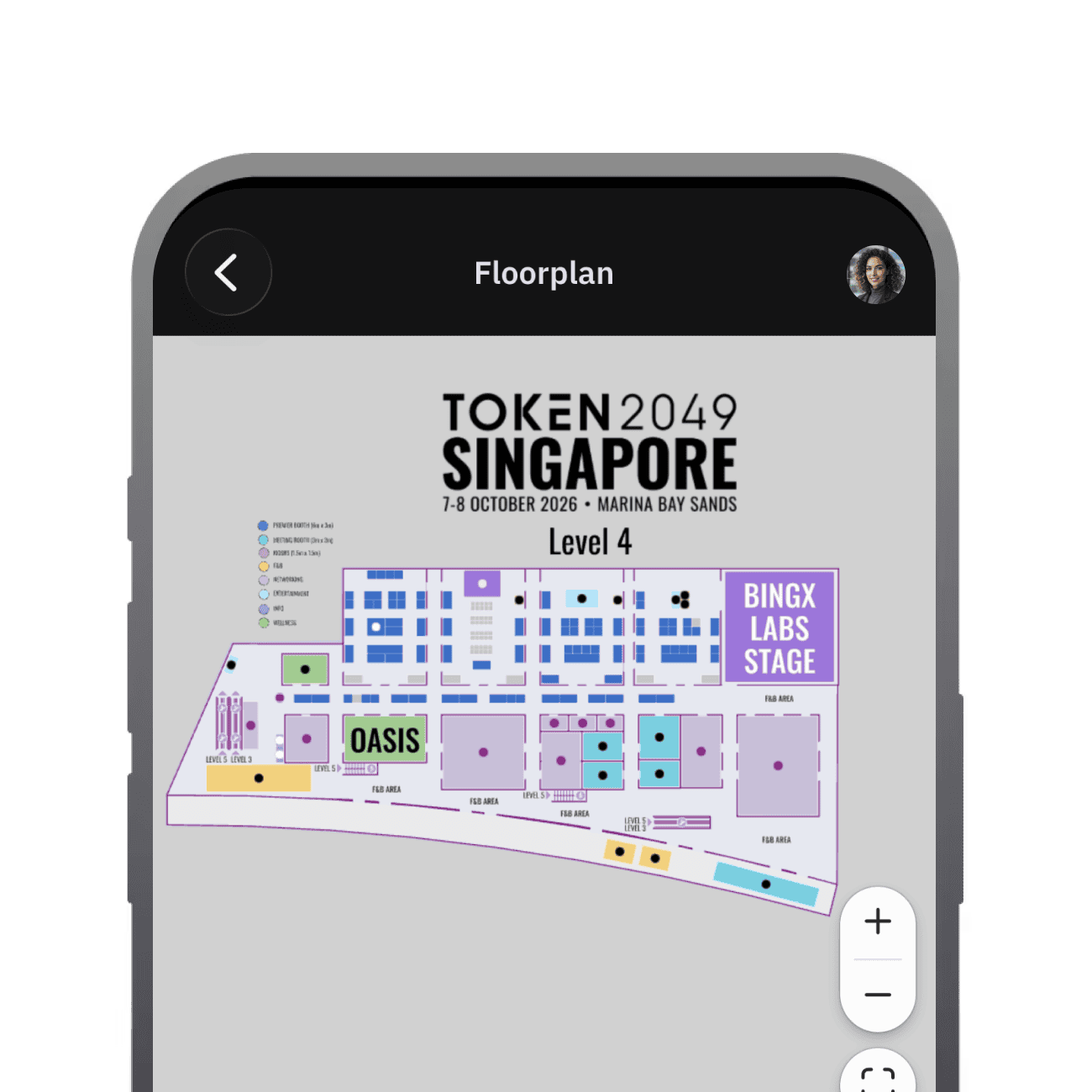 TOKEN2049 Singapore floor plan at Marina Bay Sands, showing event levels