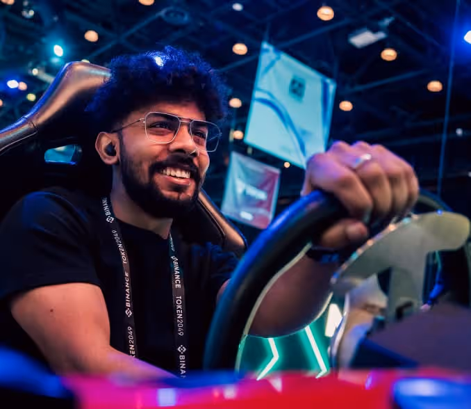 Attendee playing a VR quest at TOKEN2049 Dubai