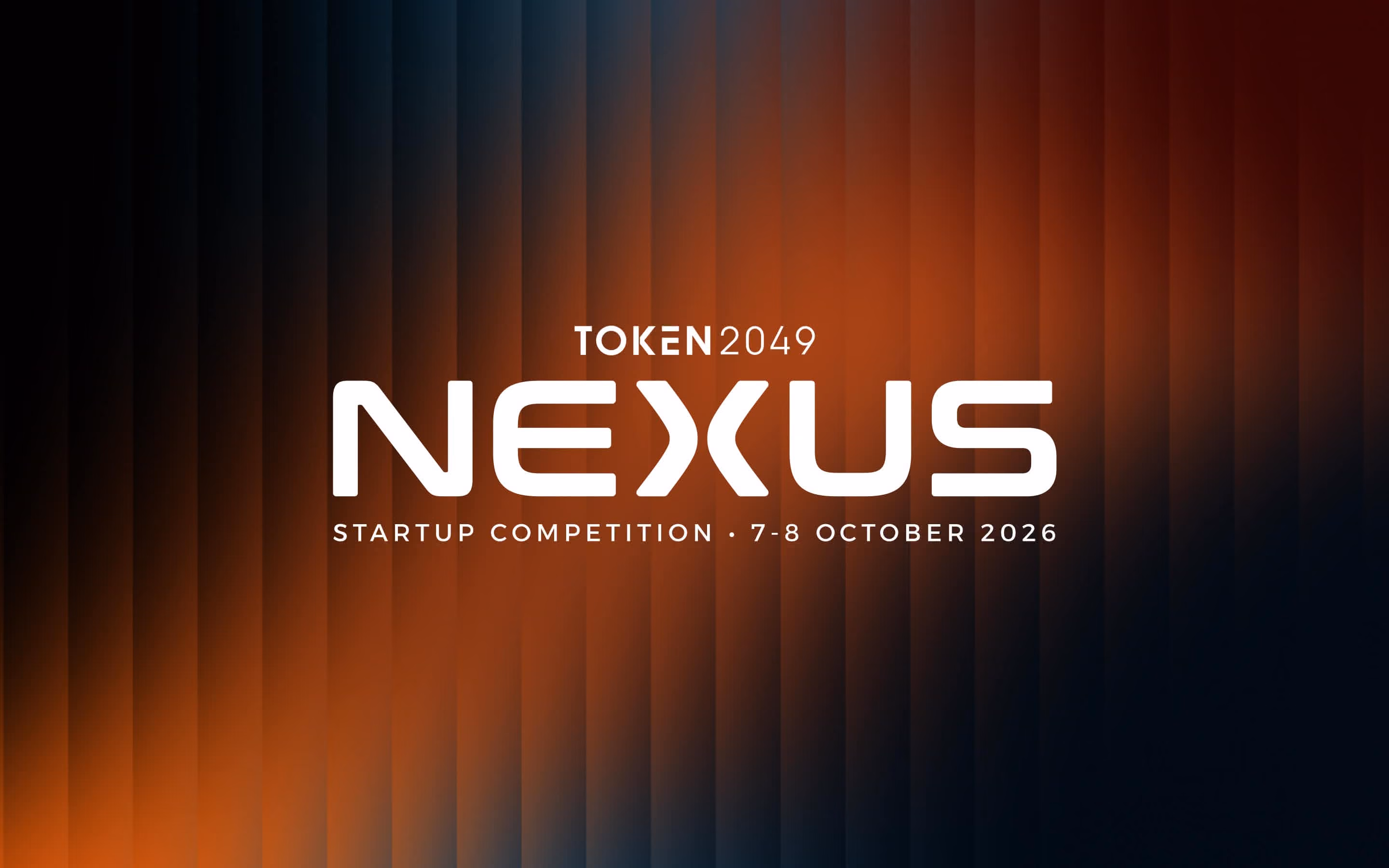 NEXUS TOKEN 2049 startup competition logo with event date 7-8 October 2026 on dark gradient background.