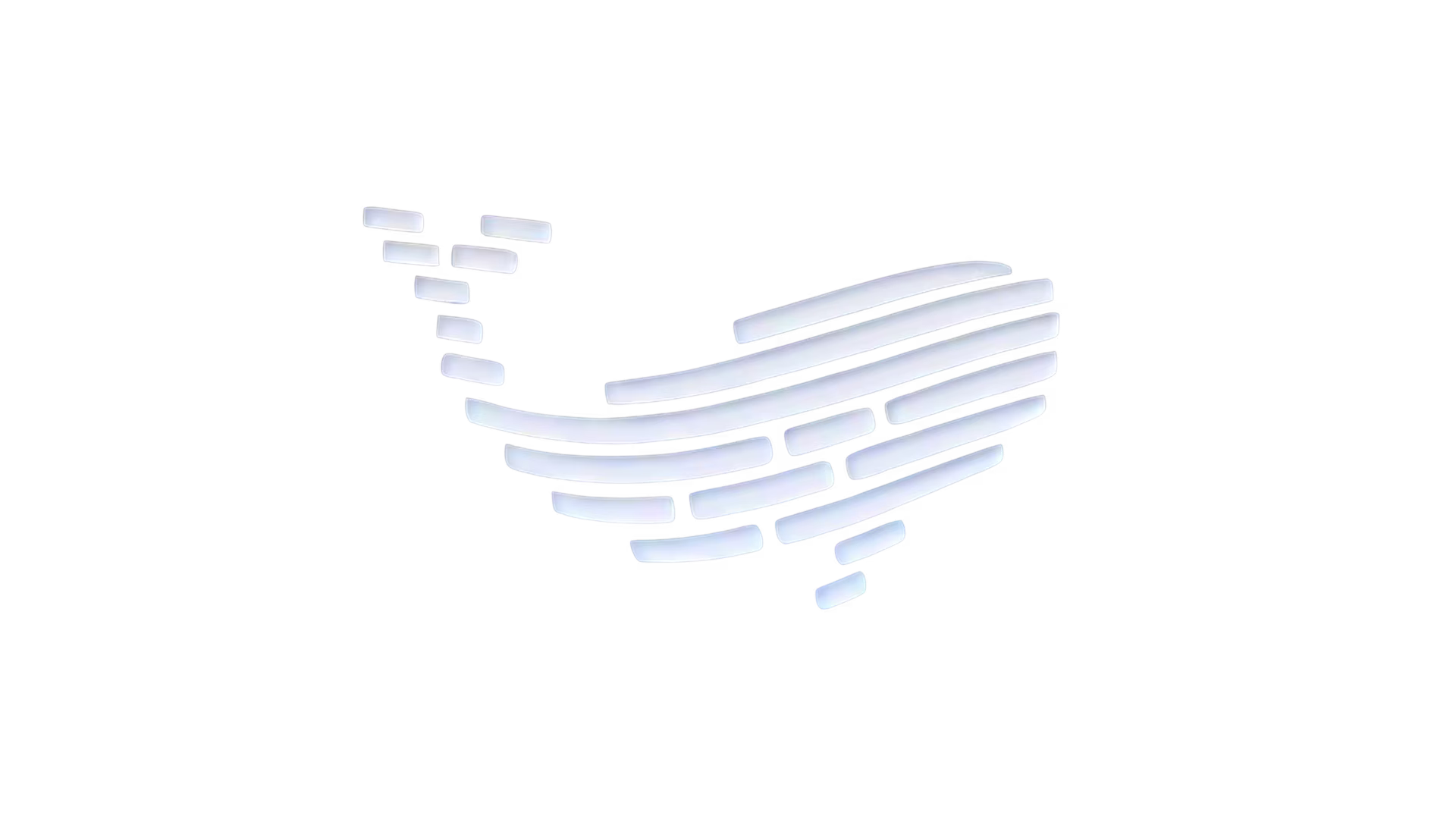 Abstract blue and white whale shape made of staggered horizontal rectangular blocks on a transparent background.