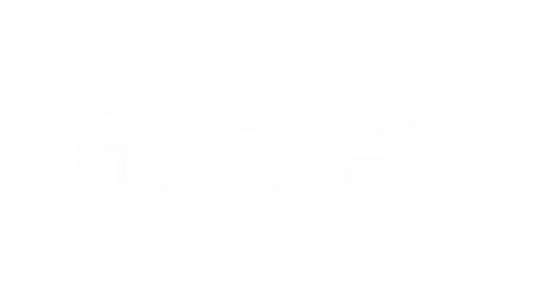 THAT brand logo with a stylized combining T and horizontal line inside a circle next to the word THAT in uppercase letters.
